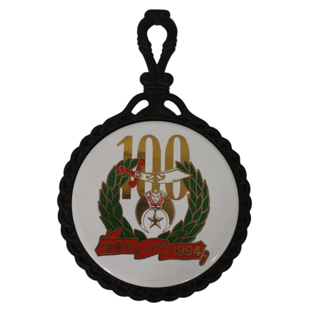 Vintage Shriners 100 Year Anniversary Cast Iron Ceramic Emblem Freemason